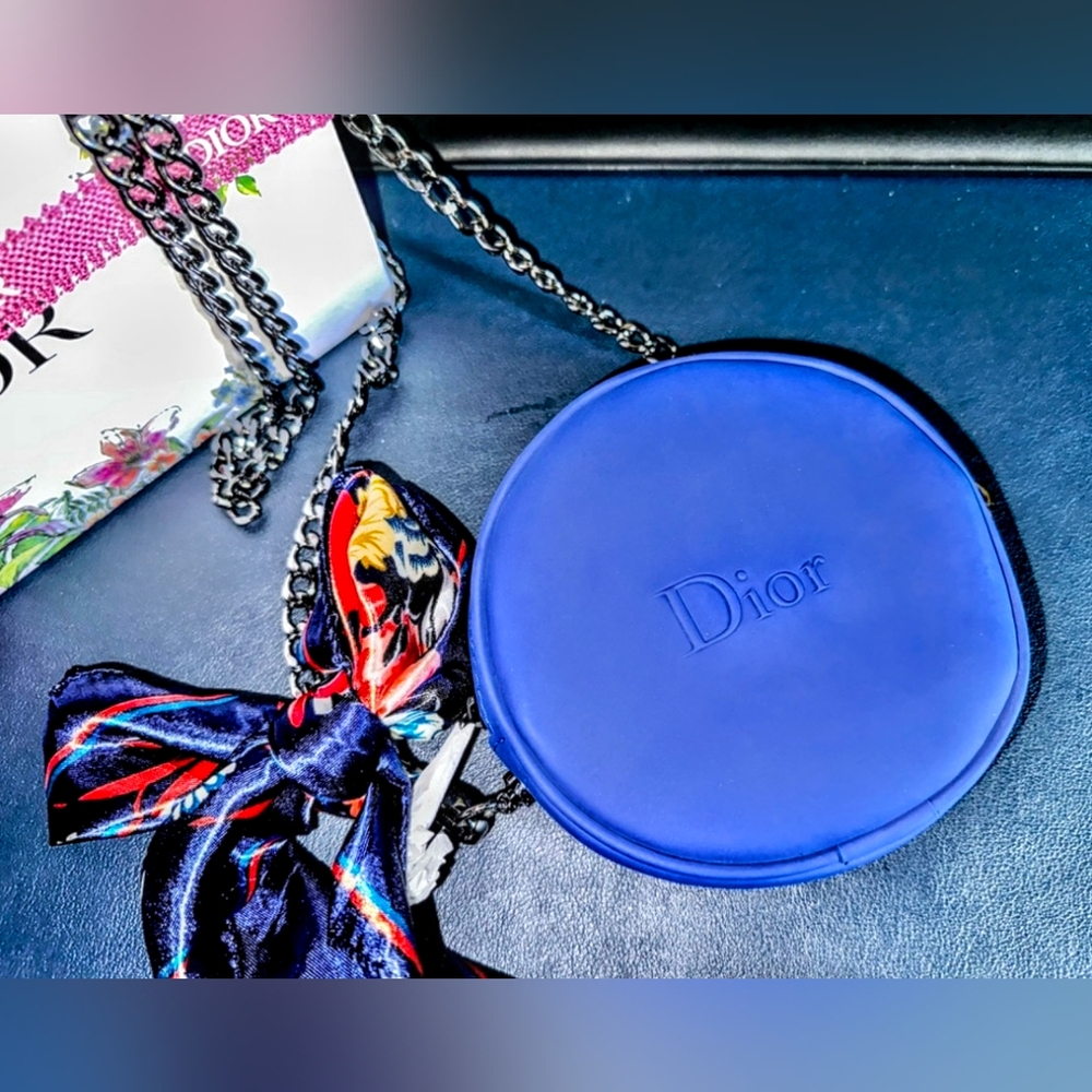 Authentic Dior Royal Blue Cosmetic Pouch Converted Crossbody with Gift Box NWOT - Picture 4 of 8
